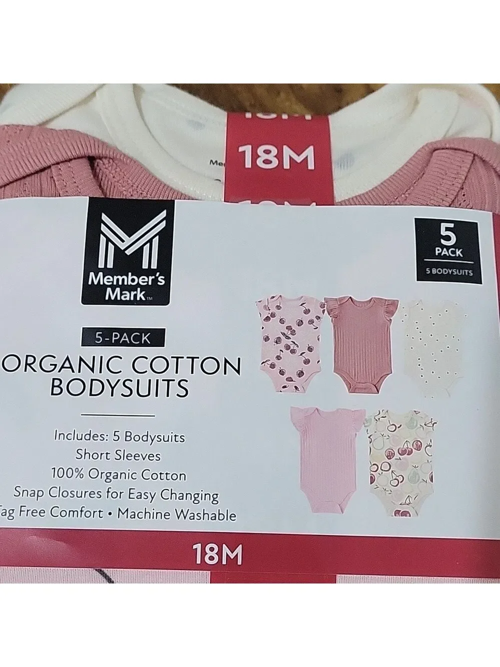 Baby Girls 5 Pack Organic Cotton Bodysuits  NWT Cherry Size 18M 🍒